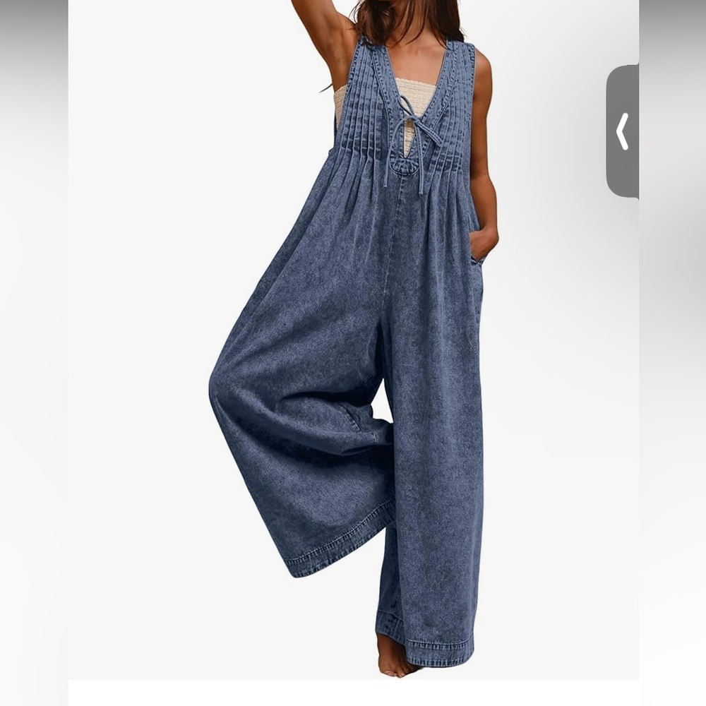 Amazon Indigo Tie-Front Wide-Leg Denim Jumpsuit